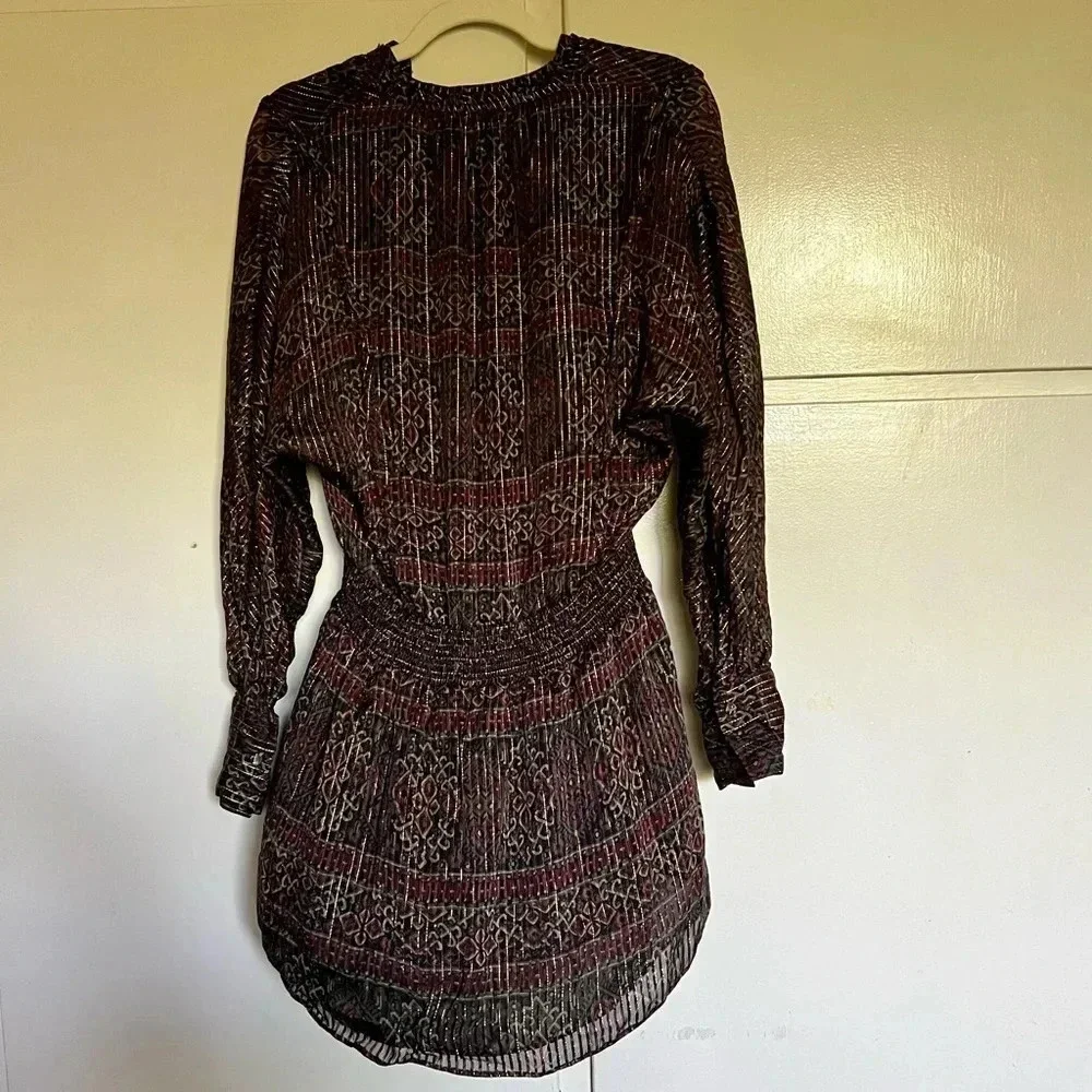 Frame Paisley Metallic‎ Silk Long Sleeve Mini Dress Size Small